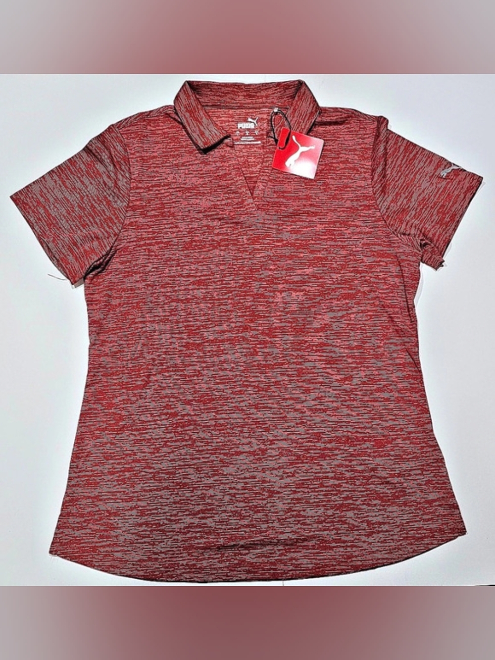 Women's Puma Icon Heathered Red Polo Shirt Size L